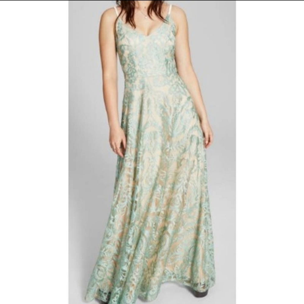 Speechless Mint Green and Biege Strap Gown, Size:11